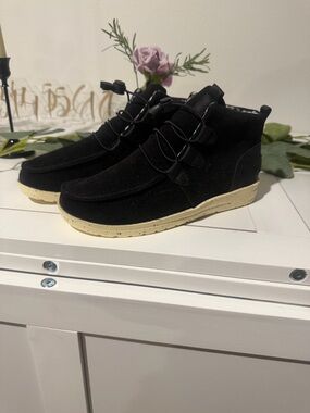 Women's Black Suede like Boots with Cream Sole